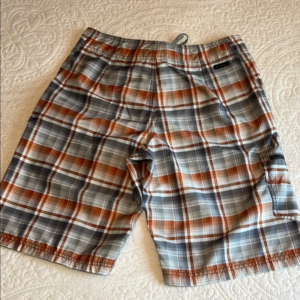 Columbia Board Shorts Mens 30 Plaid‎ Orange Gray Swimsuit Sportswear Preppy